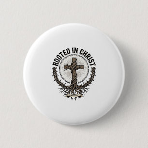 Geworteld in Christus Kruis Vintage Gravure Christ Ronde Button 5,7 Cm