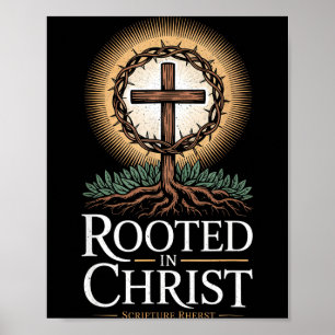 Geworteld in Christus T-shirt Jezus Vintage Kruis Poster