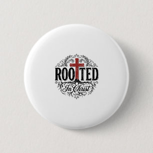 Geworteld in Christus Vintage Christelijk Kruis De Ronde Button 5,7 Cm