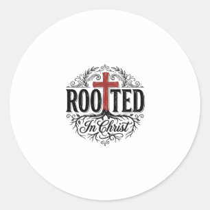 Geworteld in Christus Vintage Christelijk Kruis De Ronde Sticker