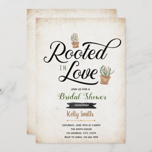 Geworteld in de liefde bruids douche uitnodiging (Voorkant / Achterkant)