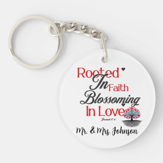 Geworteld in geloof bloeien in liefde-Jeremia 17:8 Sleutelhanger (Voorkant)