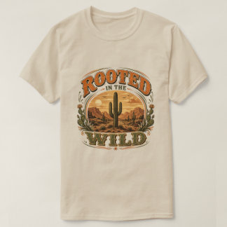 Geworteld in het Wilde Cactus Retro T-Shirt