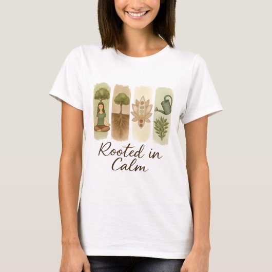 Geworteld in kalme Chakra Boom Kunst T-shirt (Voorkant)