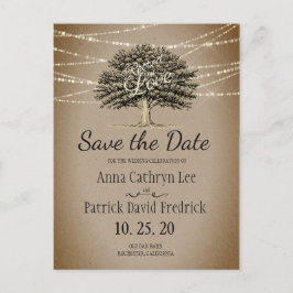 Geworteld in liefde rustieke boom string lichten o aankondigingskaart