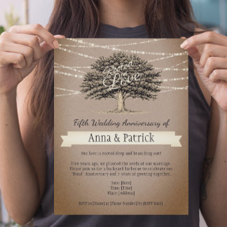 Geworteld in Love Rustic Tree Lights 5e verjaardag Kaart