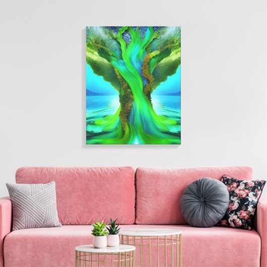 Geworteld in Love Tree Christelijk Art Neon Green Canvas Afdruk (Insitu (Woonkamer))