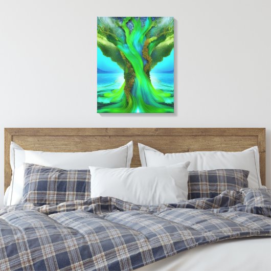Geworteld in Love Tree Christelijk Art Neon Green Canvas Afdruk (Insitu (Slaapkamer))