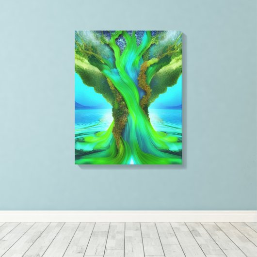 Geworteld in Love Tree Christelijk Art Neon Green Canvas Afdruk (Insitu (Houten vloer))