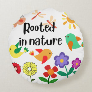 "Geworteld in Natuur" Eco-geïnspireerde grafische Rond Kussen