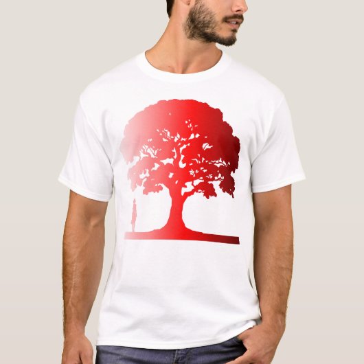 Geworteld in rood – Minimalistisch Tree Silhouette T-shirt (Voorkant)