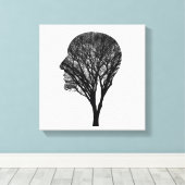 Gewortelde Geest – Menselijk Profiel Boom Silhouet Canvas Afdruk (Insitu (Houten vloer))