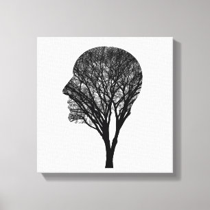 Gewortelde Geest – Menselijk Profiel Boom Silhouet Canvas Afdruk