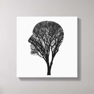 Gewortelde Geest – Menselijk Profiel Boom Silhouet Canvas Afdruk