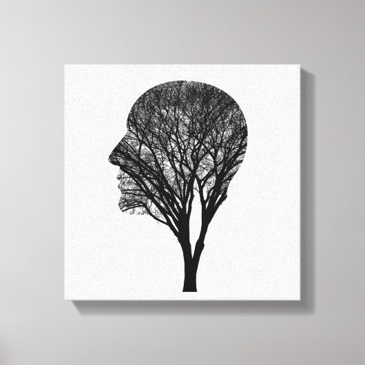Gewortelde Geest – Menselijk Profiel Boom Silhouet Canvas Afdruk (Voorkant)