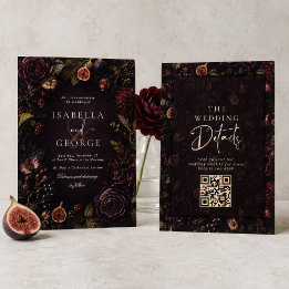 Gewortelde Romance Moody Burgundy Bloemige Bruilof Kaart