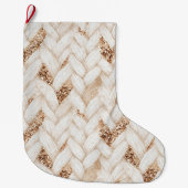 Gewoven Crème Nep Stof Goud Glitters Grote Kerstsok (Voorkant)