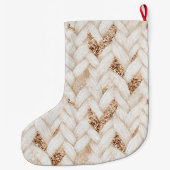 Gewoven Crème Nep Stof Goud Glitters Grote Kerstsok (Achterkant)
