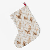 Gewoven Crème Nep Stof Goud Glitters Grote Kerstsok (Achterkant (Hangend))