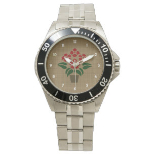 Gewoven Rode Poinsettia Horloge