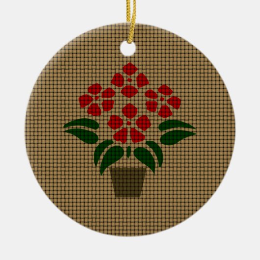 Gewoven Rode Poinsettia Keramisch Ornament (Voorkant)