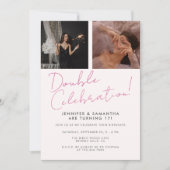 Gewrichtsverjaardag Dubbele Viering Roze Girly Fot Kaart (Voorkant)