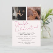 Gewrichtsverjaardag Dubbele Viering Roze Girly Fot Kaart (Staand voorkant)