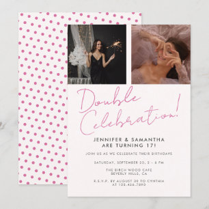 Gewrichtsverjaardag Dubbele Viering Roze Girly Fot Kaart