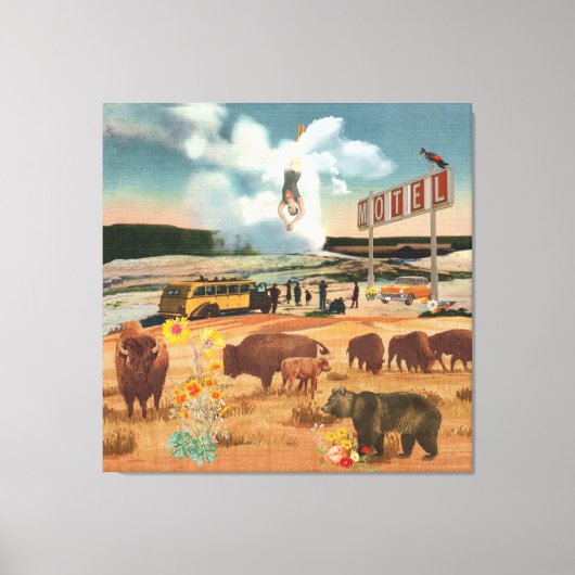 Geyser Rondleiding met buffel en Beer Surreal Coll Canvas Afdruk (Voorkant)