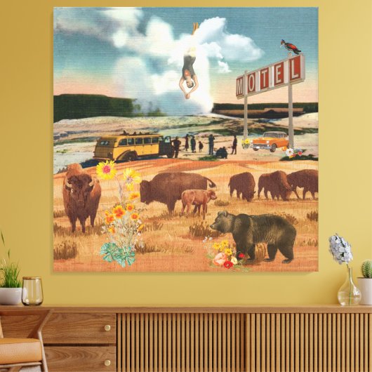 Geyser Rondleiding met buffel en Beer Surreal Coll Canvas Afdruk (Insitu (Woonkamer))