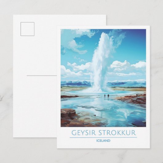Geysir Strokkur IJsland Vintage Travel Briefkaart (Voorkant / Achterkant)