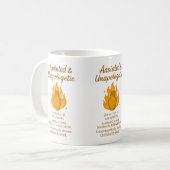 Gezalfd en zonder excuses koffiemok (Voorkant links)