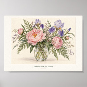 Gezamelde tuin-pioenrozen en irissen-kunstprint poster