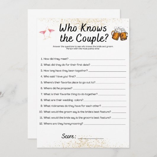 Gezamenlijk Bachelor/Bachelorette Party Spel Kaart (Voorkant / Achterkant)