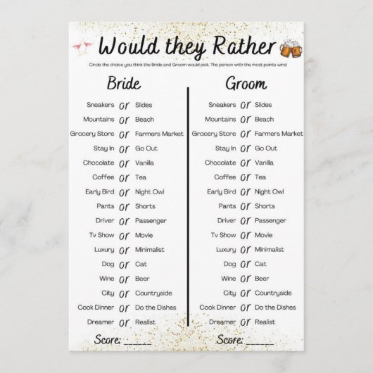 Gezamenlijk Bachelor/Bachelorette Party Spel Kaart (Voorkant)