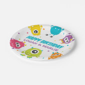 Gezamenlijk Monster Verjaardagsfeest Papieren Bordje (Gekanteld)