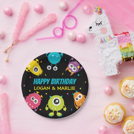 Gezamenlijk Monster Verjaardagsfeest Papieren Bordje (Feest)