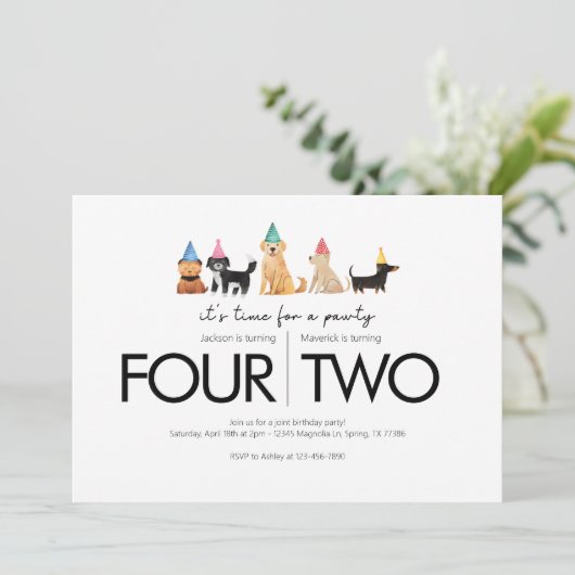 Gezamenlijk verjaardagsfeest - Pawty Thema Kaart (Staand voorkant)