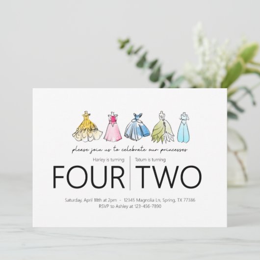 Gezamenlijk verjaardagsfeest - Prinses Jurken Them Kaart (Staand voorkant)