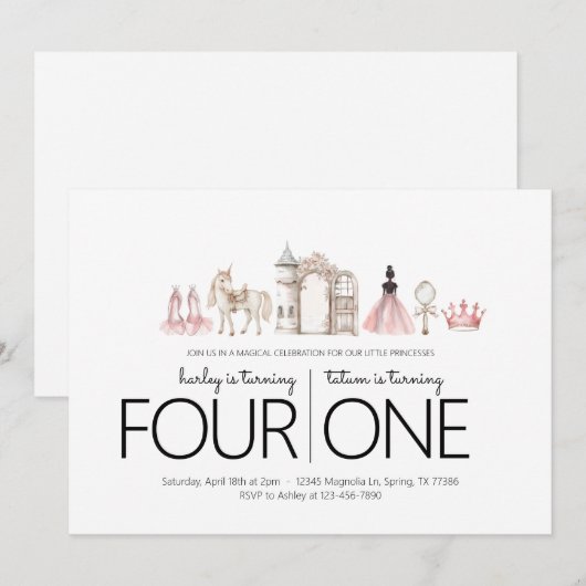 Gezamenlijk verjaardagsfeest - Prinses Thema Uitno Kaart (Voorkant / Achterkant)