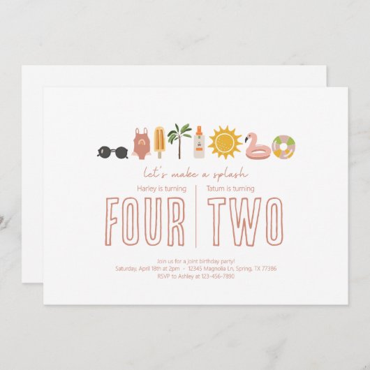 Gezamenlijk verjaardagsfeest - Uitnodiging voor he (Voorkant / Achterkant)