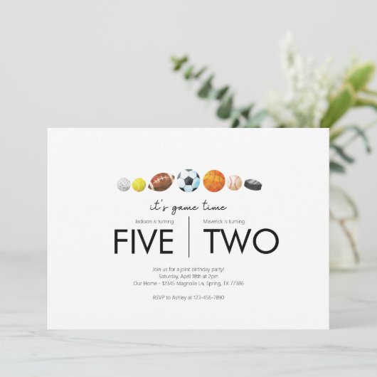 Gezamenlijk verjaardagsfeestje - sportthema kaart (Staand voorkant)