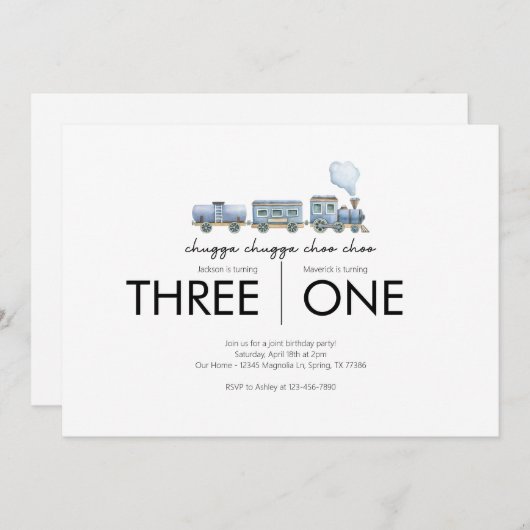 Gezamenlijk verjaardagsfeestje - Trein thema Kaart (Voorkant / Achterkant)