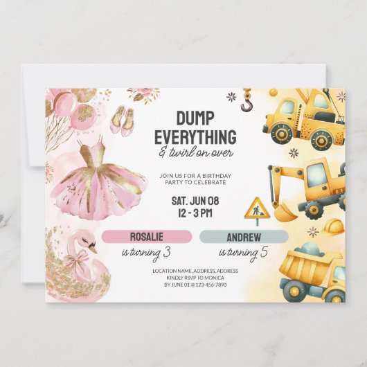 Gezamenlijke bouw & ballerina Verjaardag Kaart (Voorkant)