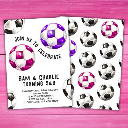 Gezamenlijke broer en zus tweelingvoetbal verjaard kaart