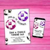 Gezamenlijke broer en zus tweelingvoetbal verjaard kaart