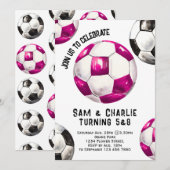 Gezamenlijke broer en zus tweelingvoetbal verjaard kaart (Voorkant / Achterkant)