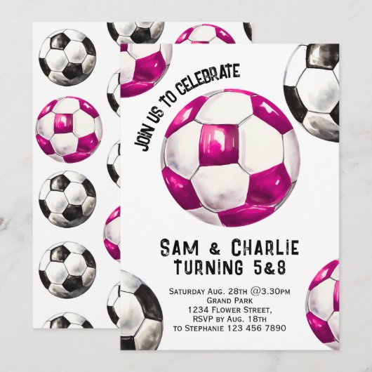 Gezamenlijke broer en zus tweelingvoetbal verjaard kaart (Voorkant / Achterkant)