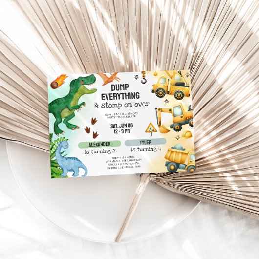 Gezamenlijke Dinosaurus & Bouw Verjaardag Kaart