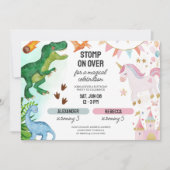 Gezamenlijke Dinosaurus & Eenhoorn Jongen Meisje V Kaart (Voorkant)